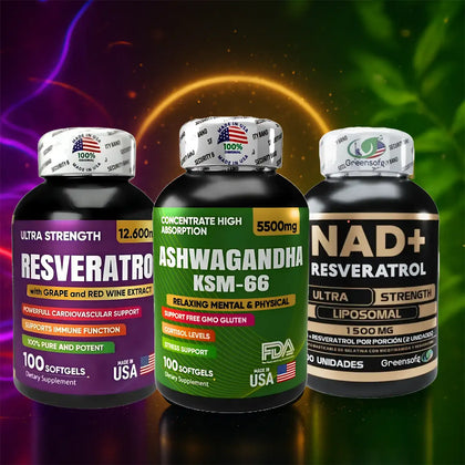 Nad+resveratrol, Resveratrol y Ashwagandha.