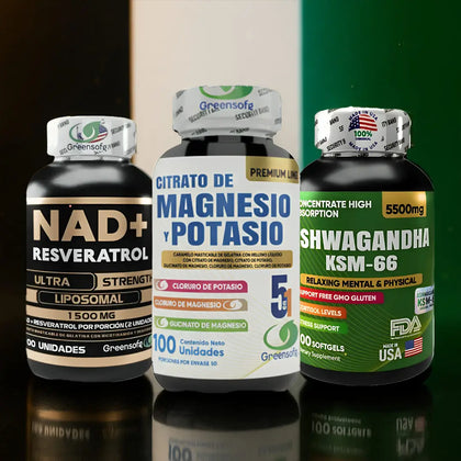 NAD+Resveratrol, Ashwagandha y citrato de magnesio 5 EN 1