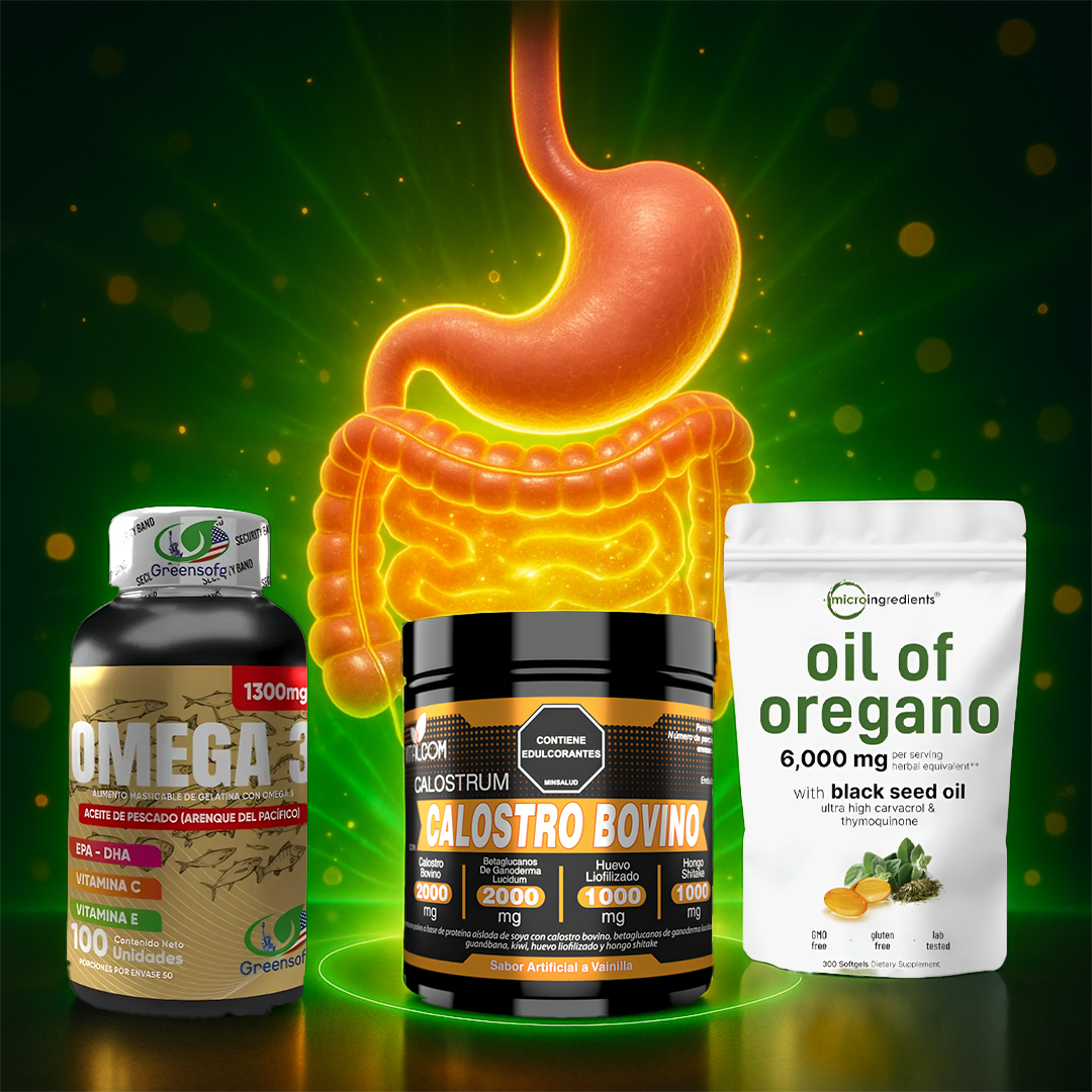 Aceite de orégano, Calostro bovino y Omega 3.