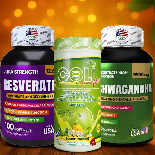 Resveratrol, Coli Plus y Ashwagandha